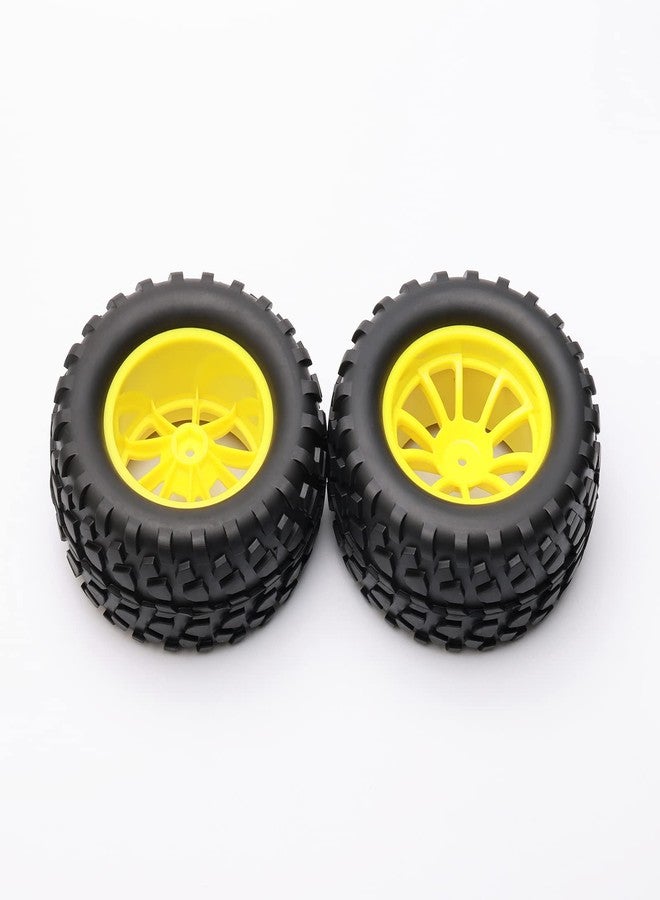 Rowiz 4PCS RC Rubber Tire 12mm Hex RC Wheels and Tires 1/10 Scale Car Monster Truck Tires Gravel Tread w/ 5 Spokes Wheel Rim Yellow RC Parts - Image 5